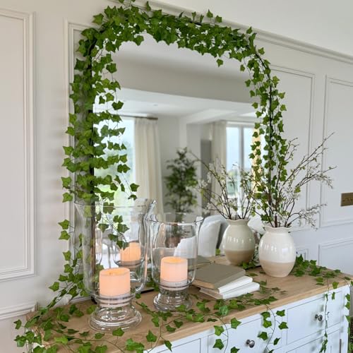 CQURE 120 Pack 840Ft Artificial Ivy Fake Vines,Ivy Garland Greenery Garland Fake Hanging Plants Vines Aesthetic Green Leaves for Bedroom Wedding Party Garden Wall Room Decor