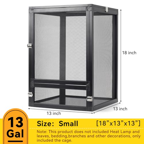 RunDuck 13 Gallon 360° Panoramic Foldable Reptile Terrarium Kit: Crested Gecko Tank and Reptile Cage for Superior Ventilation, Easy Feeding, Sturdiness, and Simple Assembly (Black, 18"x13"x13")