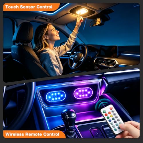 8PCS Magnetic Wireless Interior Car Lights, 8 Colors RGB Ambient Nightlight - size: 8pcs