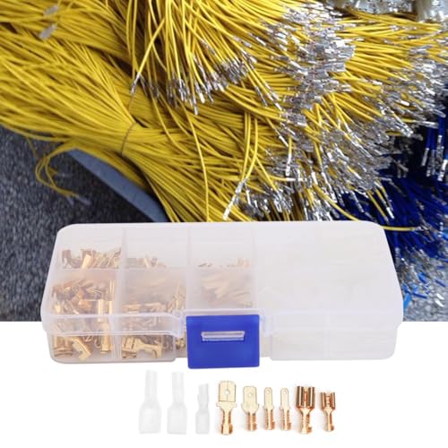 Wire Connectors – Gold Spring Brass Male and Female Connectors Kit with Insulation Sleeves for Automotive Car Wiring, 6.3/4.8/2.8mm Crimp Terminals