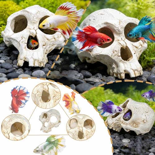 Wowagoga Resin Skull Cave Decor, Gothic Skull Terrarium Cave, Halloween Skeleton Cave Ornament, Aquarium Reptile Hideout, Desktop Home Office Spooky Decoration