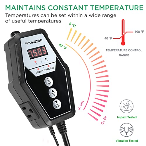 Tikaton Reptile Heating Pad and Digital Thermostat Combo Set, Under Tank Heater for 10-20gal/30-40gal Tank, Terrarium Heat Mat for Turtle/Snake/Lizard/Frog/Spider/Plant Box - size: 1 Pack-6" X 8"