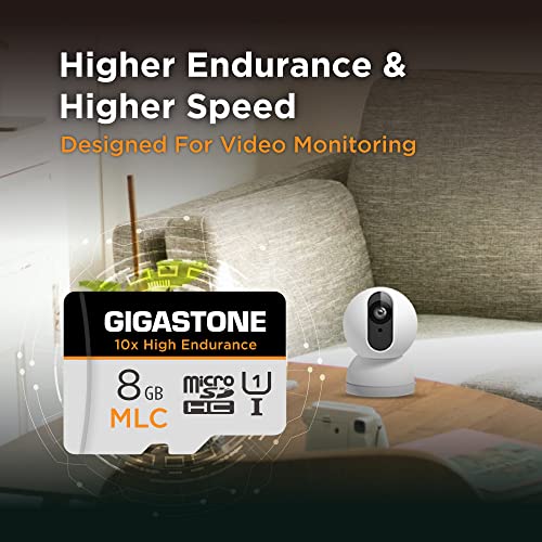 [10x High Endurance] GIGASTONE Industrial 8GB MLC Micro SD Card 2-Pack, Full HD Video Recording, Security Cam, Dash Cam, Surveillance Compatible 85MB/s, U1, with Adapter [5-Yrs Free Data Recovery] - color: 8GB High Endurance 2-Pack