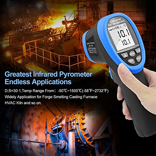 High Temp Infrared Thermometer -58℉~2732℉ Forge Thermometer 30:1 Digital IR Temperature Gauge,Non-Contact Pyrometer for Kiln,Forging,Engine,Industry and Home Repair. - color: AP-2732 Blue