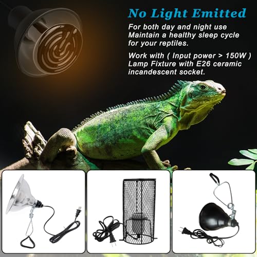 DOMICA 150W 2 Pack Reptile Heat Bulb, Beared Dragon Ceramic Heat Emitter, E26 No Light Night Use Heater Bulbs for Turtle, Lizard, Snake, Amphibians, Pet Brooder Coop Chicken (150W-Large Tank) - color: 150w-large Tank