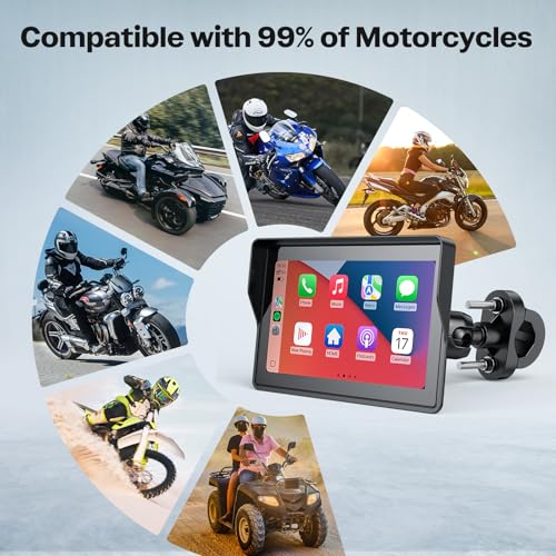 WonVon 5 Inch Motorcycle Carplay GPS Navigation System with Apple Carplay and Android Auto Portable Screen with Dual Bluetooth, Navigation, Siri, Google Assistant（Not Inchluded TPMS） - color: 5 Inch