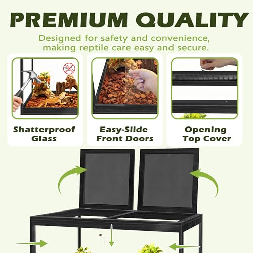 PROLEE Reptile Tank, 31 Gallon Beard Dragon Tank, Tempered Glass Reptile Encloure and Snake Tank with Locking Design for Lizard,Gecko,Chameleon (24"X15.5"X15.5",Black) - color: Black, size: 31 Gallon (24x15.5x15.5 Inch)