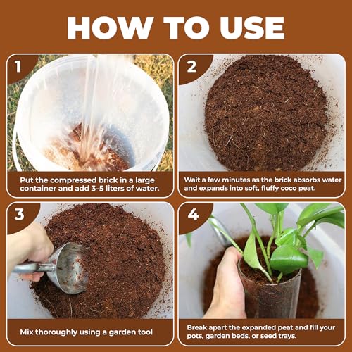 Compressed Coco Coir Bricks – 100% Organic, 650g x 6 Bricks – Expands to 8L Each, Eco-Friendly, Biodegradable, No Chemicals – Ideal for Vegetables, Fruits, Flowers, Seedlings