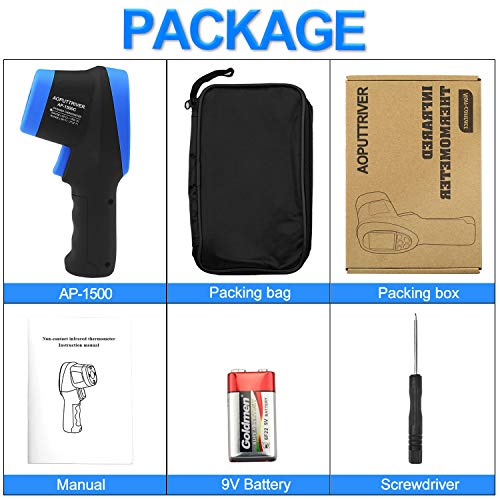High Temp Thermometer Pyrometer -58℉- 2732℉,Dual Laser Industrial Pyrometer 30:1 Non Contact Digital Thermometer Gun with Large LCD Color Display Blacklight and Flashlight, Adjustable Emissivity - color: Colorful LCD AP-1500C