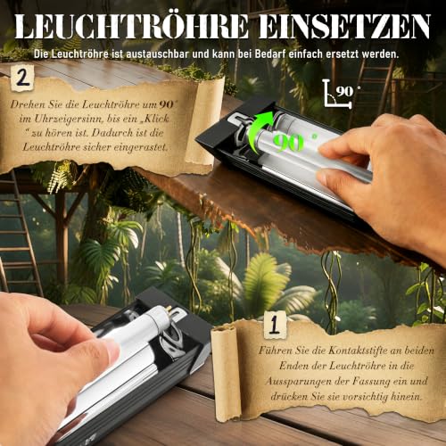 4W Reptile T5 HO UVB 6.5" 5.0 Light Fixture with Tube, Dedicated UVB Spot Hood for Terrariums, Suitable for Arid Reptiles Like Leopard Gecko - color: 5.0 Rainforest