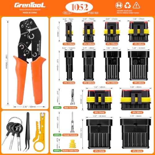 1052PCS Waterproof Electrical Connectors Kit with Crimper Tool