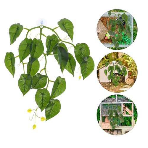 PRETYZOOM Reptile Tank Hanging Fake Plants for Terrarium with Suction Cup, Turtle Habitat Decorations, Lizard Tank Artificial Vine Leaves for Amphibians and Reptiles