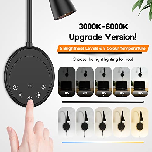 SANKEDOU LED Wall Mount Reading Light, Bedside Reading Lights, 5 Dimmable - color: Black-2P