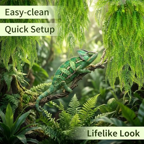 RAINFLOW 3PCS Artificial Terrarium Plants - Lifelike Reptile Habitat Vines, Fake Hanging Plants with Bendable Vine, Reptile Tank Accessories for Bearded Dragon, Chameleon, Lizard Snake Cage Decor