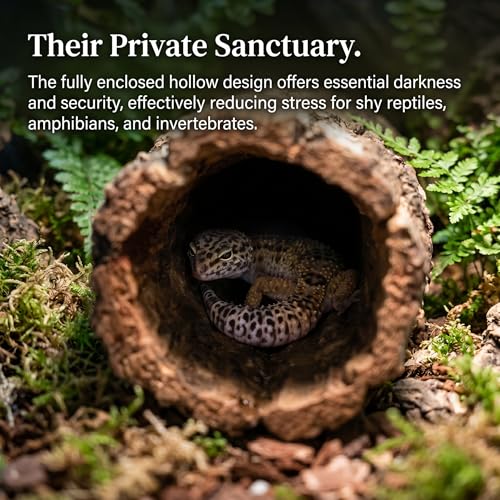 Tree Trunk Reptile Hide Cave, Reptile & Hibian Wood Habitat Hideouts Artificial Cork Bark Tube Small Log Climbing Hidedecorative Terrarium Accessories for Gecko Hermit Crabs Frog Snake, 7. 8"