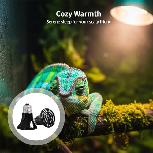 2 Pcs Mini Ceramic Heat Emitter, 75W Reptile Heat Lamp Bulb, Infrared Brooder Coop Heater, No Light Emitted, E26 Socket, Anti-Scald, Safe Heating Bulb for Pet, Chicken, Lizard, Turtle