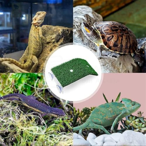 Turtle Basking Platform Lawn Resting Basking Platform Simulation Grass Ramps Tortoise Habitat Terrace Turtle Tank Accessories - size: M