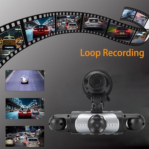 Dash Cam for Cars, 360 Degree View with 3.16 Inch Screen 170 Degree Wide Angle 4 Lenses G Sensor Loop Recording 24H Parking Mode, for Family Taxi Fleet Vehicles
