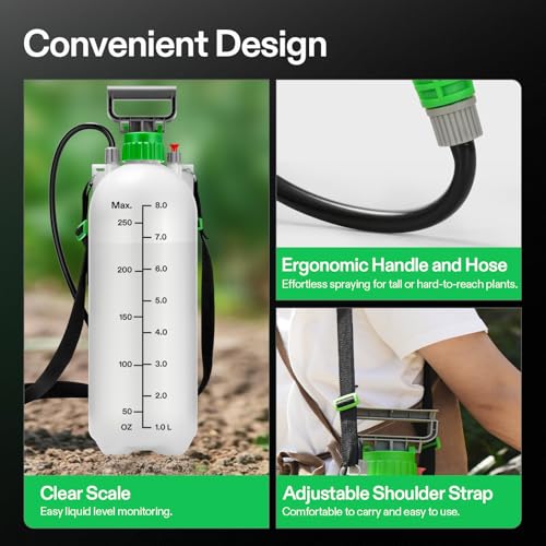 VIVOSUN 2.1 Gal/8L Pump Sprayer, Garden Water Sprayer for Plants, Weeds & Lawn Care, with 3 Nozzles, 50'' Long Hose & Pressure Relief Valve - size: 2.1 gal