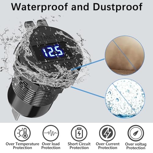 12V USB C Outlet 66W PD+QC Fast Charger Switch Voltmeter for Car Boat - size: Dual QC3.0+PD