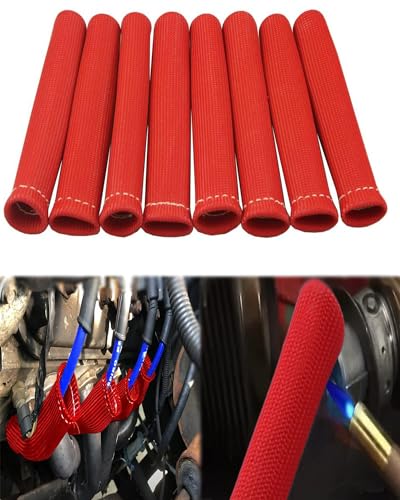Spark Plug Wire Boots Protector - 8 PCS 6 Inch 2500°F High Temp Heat Shield Sleeve for SBC BBC 350 454 LS1 LS2 V8 Engines, Ignition Wire Insulation Cover with Headers, Cars Trucks, Red - color: Red