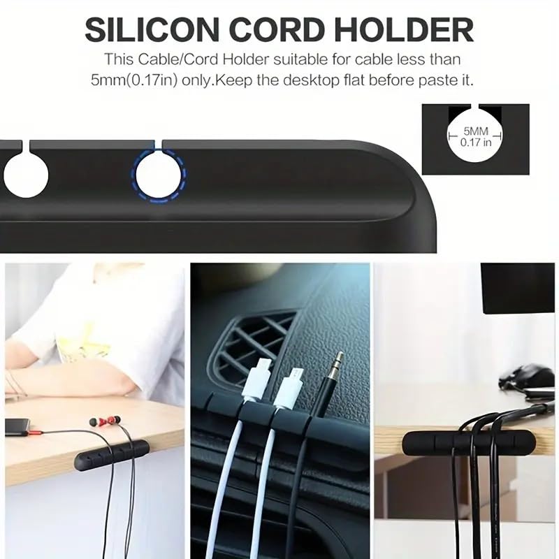 3-Pack Multifunctional Cable Organizers with 5 Slots | Durable USB Wire Management Clips for Home, Office, and Car -Black - color: Black