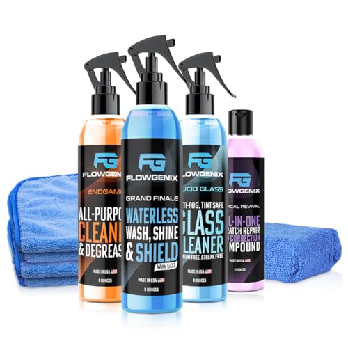 Grand Slam 4-Pack Includes Waterless Car Wash Spray + Instant Car Scratch Remover Repair + Streak Free Window and Glass Cleaner + All Purpose Cleaner for Auto Detailing, 2 Microfiber Towels - color: Grand Slam 4-Pack