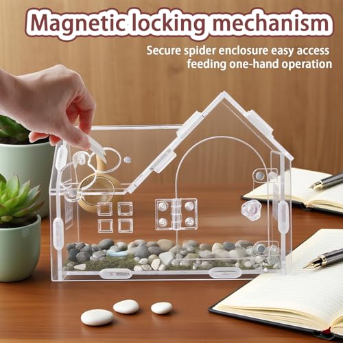 Acrylic Jumping Spider Terrarium with Magnetic Lock – 5.6” Tall Transparent Enclosure for Tarantulas, Hermit Crabs & Small Insects – Secure Ventilated Habitat with Easy Snap Assembly - size: 7.1 x 3.6 x 5.6 inches