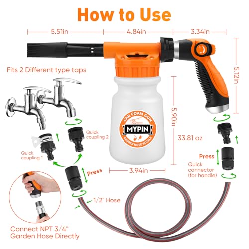 16 IN 1 Car Wash Foam Gun, Foam Cannon for Car Cleaning/Garden - color: Orange