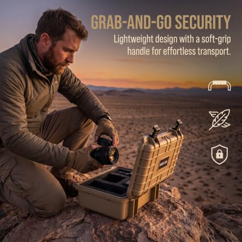 MEIJIA Portable All Weather IP67 Waterproof Protective Case,Hard Camera Case,Dry Case with Customizable Foam,Fit Use Of Drones,Camera,Equipments,10.62 x9.68x4.87inches - color: Desert Tan
