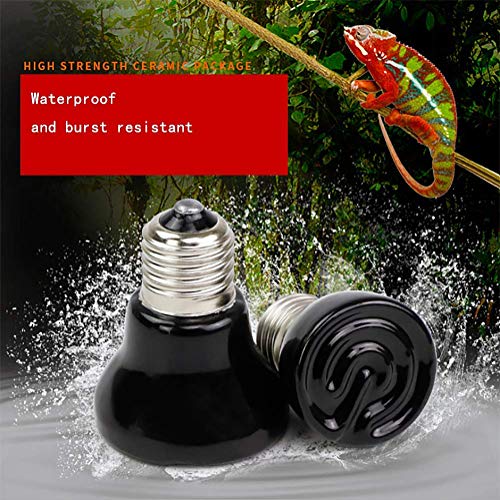 50W Mini Reptile Heat Lamp Bulb(2 Pack) E26/E27 Base,AC110-120V,Pet Infrared Ceramic Heat Emitter, or Reptile Like Lizard,Tortoise,Brooder Coop, Aquarium,Snake,No Light,Black