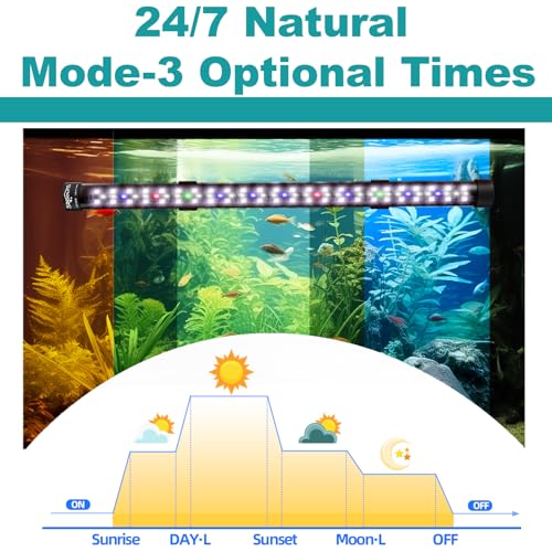 SEAOURA Submersible Aquarium Light for 12 to 23 Inch Fish Tank, 24/7 Cycle Fish Tank Light with Timer, Aquarium Plant Light with Full Spectrum+7 Single Colors, Auto On/Off, Adjustable Brightness - size: 11 Inch length