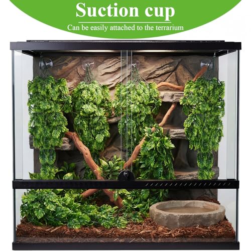 Suncalla Reptile Plants Terrarium Hanging Plants Vines Boston Climbing Terrarium Plant with Suction Cup for Bearded Dragons Lizards Crested Gecko Snake Crab Tank(Popular Series,Green) - style: Popular Series
