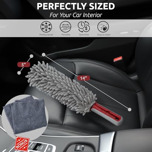 TAKAVU Car Duster Interior, 360° Microfiber Fingers, Lint & Scratch Free - size: Microfiber Chenille