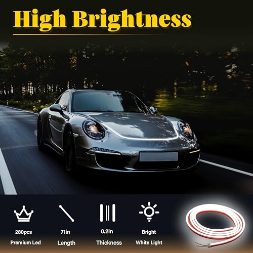 DIBMS 71" High Brightness Car Hood Gap LED Strip, Dynamic Car Ambient Light - color: Red