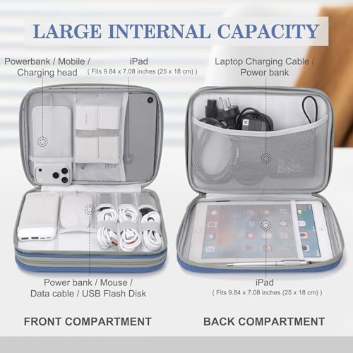 FYY Electronic Organizer, Travel Tech Pouch Bag, Extra Large, Blue Quilted - color: Blue Quilted, size: 10.8 x 8 x 3.15 inches