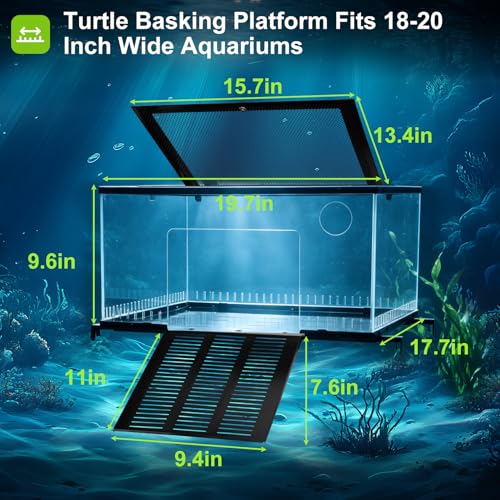 Brobear Above Tank Turtle Basking Platform –75 Gallons Acrylic Large Turtle Basking Platform, Fits 18-20" Wide Aquariums, Anti-Rust & Safe for Red-Eared Sliders, Easy to Install Escape-Proof Design