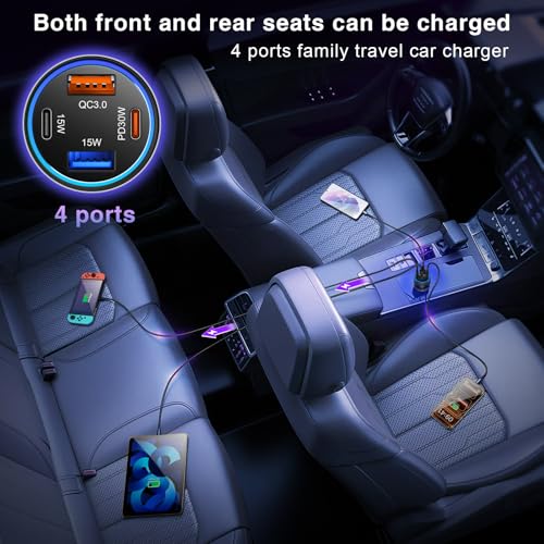 USB C Car Charger, 3Pack 65W 4-Port Dual USBC & USB-A Car Charger Adapter - color: 3-Pack Black