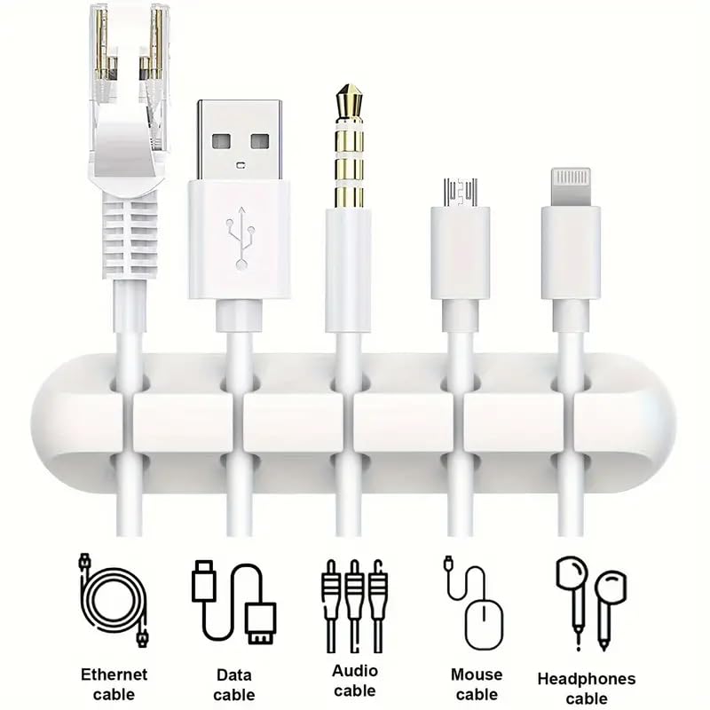 3-Pack Multifunctional Cable Organizers with 5 Slots | Durable USB Wire Management Clips for Home, Office, and Car -White - color: White