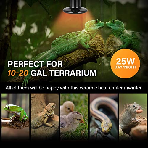 Simple Deluxe 25W Ceramic Heat Lamp, Reptile Heat Bulb Emitter, No Light Emitting Brooder Coop Heater for Amphibian Pet & Incubating Chicken, Black, 4 Pack - size: 25 Watts (Pack of 2)