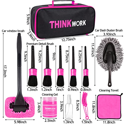THINKWORK Car Detailing Kit Interior, Windshield Cleaner Tool, Dust Remover - color: Pink