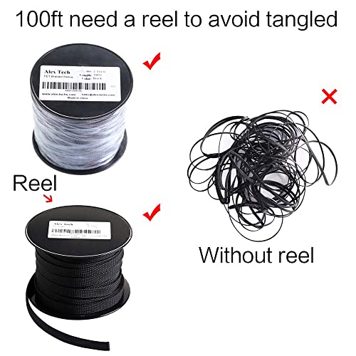 100ft - 1/2 inch PET Expandable Braided Sleeving – Black – Alex Tech Braided Cable Sleeve - color: Black, size: 1/2"-100ft
