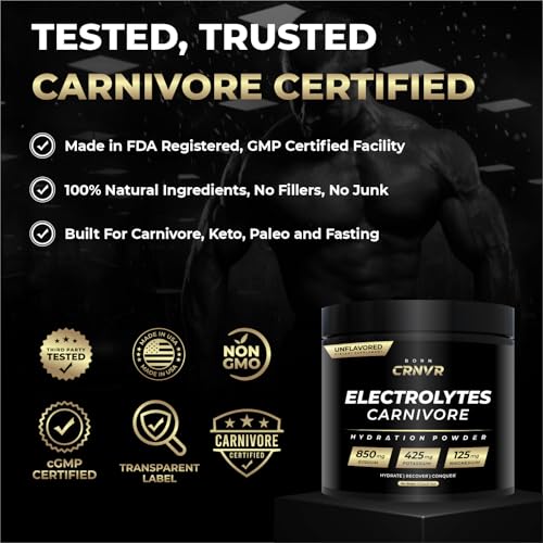 Carnivore Electrolytes Powder – High Sodium (850mg) Unflavored | Zero Sugar, No Fillers | Electrolyte Replacement for Keto & Fasting Hydration | Energy & Performance | 60 Servings