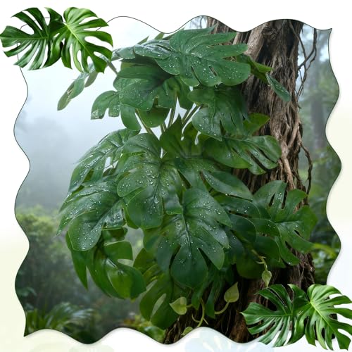 4 Pack Reptile Fake-Plants for Terrarium Amphibian Habitat Decor-Reptiles Artificial Plants for Terrarium Fake-Reptile-Plants - Fake Monstera