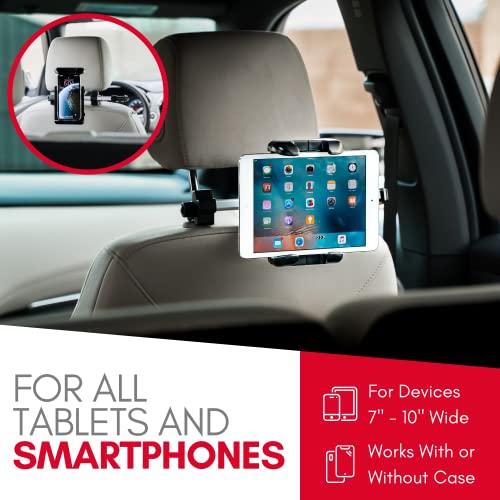 Macally Tablet Holder for Car Headrest - Adjustable iPad Headrest Mount for Car - Super Secure Car iPad Holder Backseat Kids - Fits All 4.7-12.9" Back Seat Devices (iPad Pro/Air/Mini, Nintendo Switch) - color: Silver