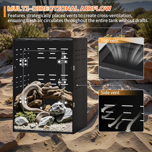 REPTVIVA11 x11 x16 PVC Reptile Tank Enclosure - 5-Sided Blackout Terrarium with Mesh Top for Crested Geckos, Small Lizards, Tree Frogs & Arboreal Pets - size: 11"x11"x16"