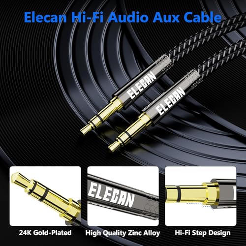Elecan 3.5mm AUX Cable 20 Ft (Hi-Fi Sound-Zinc Alloy Case-OD 3.5MM-Ultra Slim&Soft) Auxiliary Stereo Audio Cable Braided 1/8 inch 3.5 mm AUX Cord for Headphones,Car,Home Stereos, Speaker,Phones - size: 20FT-1PK, style: Straight to Straight