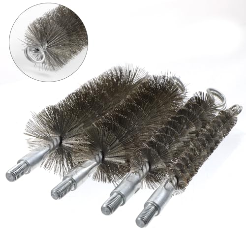 50in Pipe Cleaning Brush Set with Stainless Steel Bristles, Wire Brushs with 4pcs Galvanized Rod, Stainless Steel Pipe Brushs 4pcs for Auto Parts,Bottles,Tubes (3/5,1,1 3/5,2 in Brush Heads
