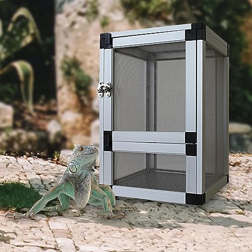 Reptiles Habitat Breeding Box Reptile Tank Portable Reptile Cage Air Screen Cages for Transport Small Animal Hamsters Crickets Gerbils, Silver - color: Silver
