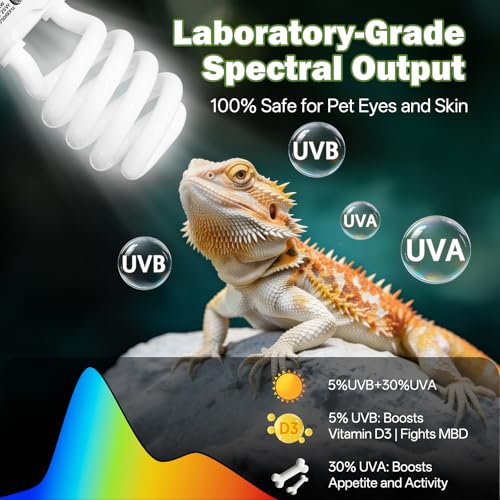 UVB Reptile Light 5.0: 26W Tropical & Subtropical UVA UVB Reptile Light Bulb, UVB Light for Reptiles Compact Fluorescent Terrarium Lamp,UVB Bulb for Chameleon Turtle Gecko Include UV Sensor Card - size: 6.5INCH-5.0